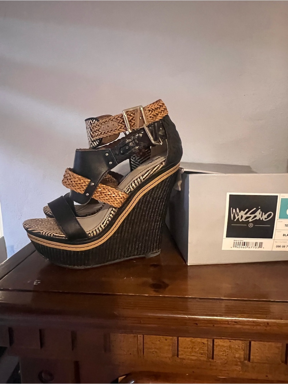 Mossimo Supply Co. Black and Tan Braided Wedge Sandals